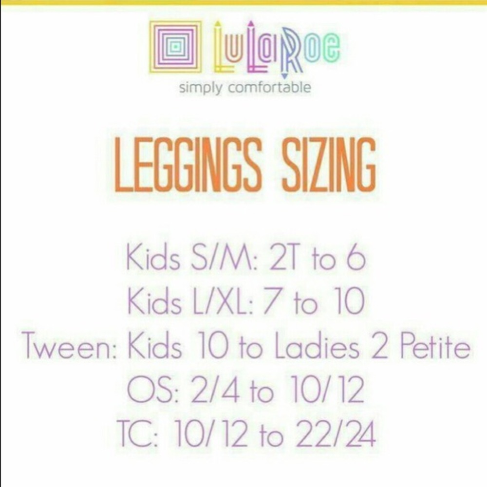 LulaRoe Size Chart for Leggings